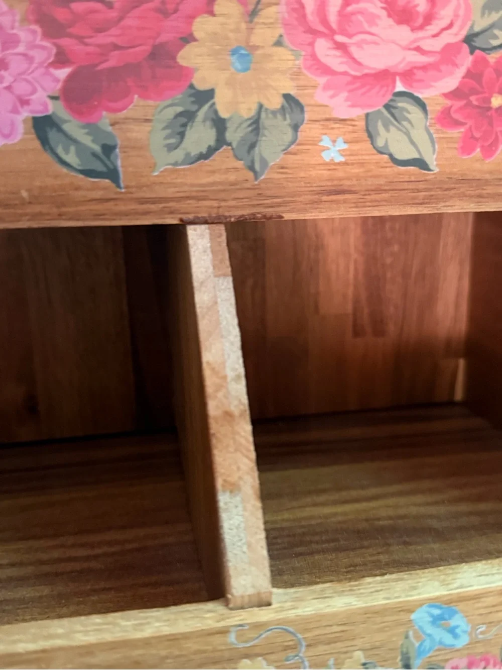 Pioneer Woman Hand-Painted Floral Wooden Storage Box - Natural Wood and Pink